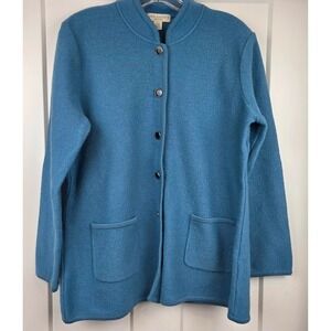 Appleseed's Petites Marine Blue Button Front 100% Wool Blazer Cardigan Womens PM